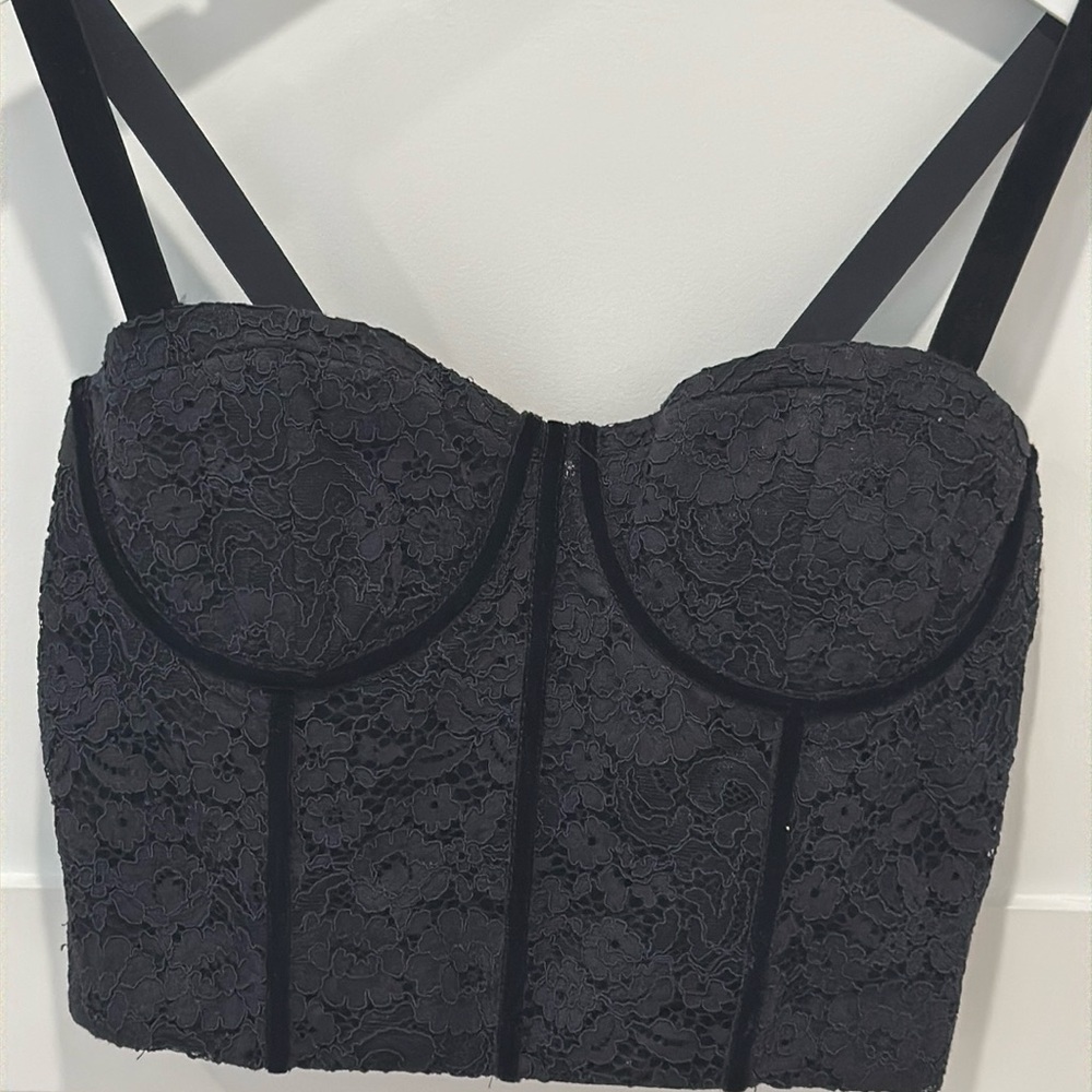 Alice & Olivia Black Lace Bustier with Velvet Straps - Size 12